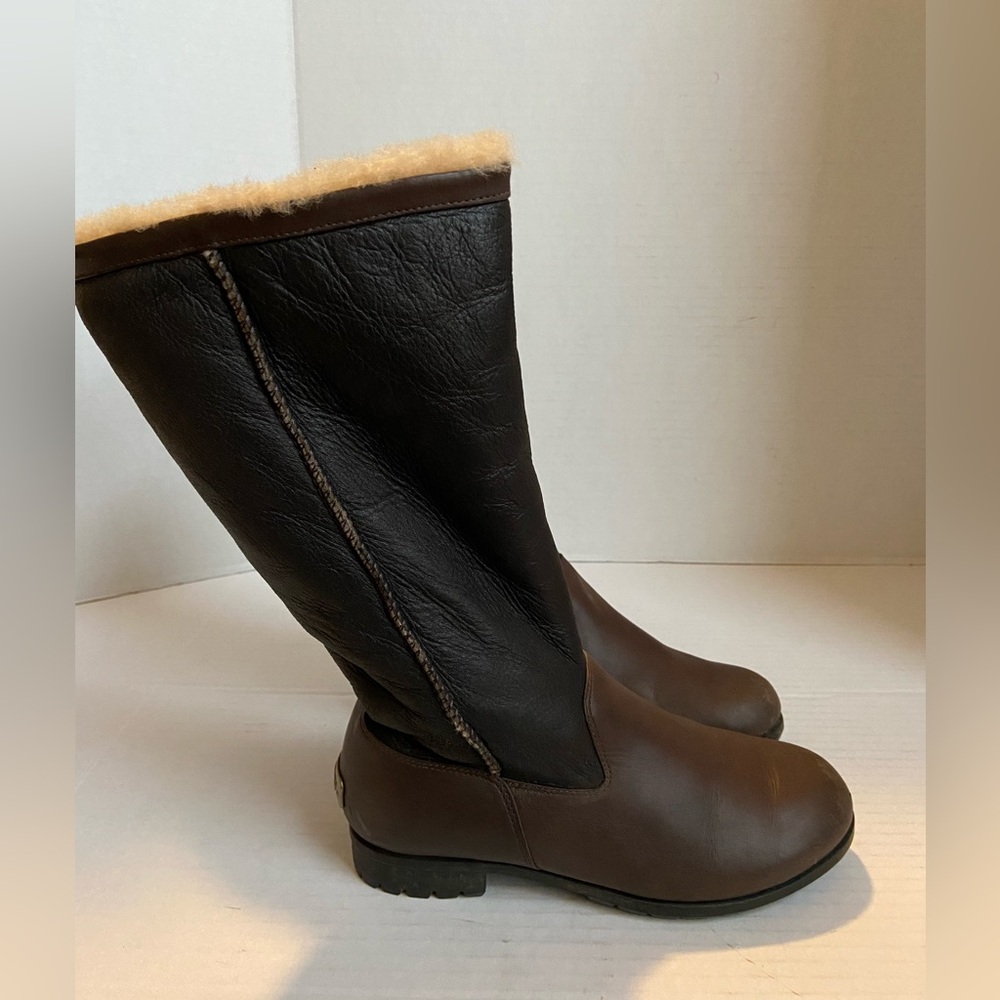 Ugg Leather Boots Booties Womens Brown Short Sz 6 Biker Snow Cold Brown Black